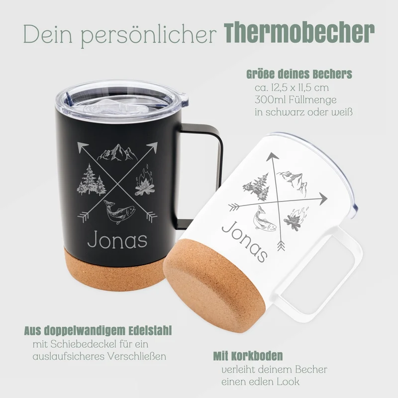 Thermobecher personalisiert mit Korkboden - X-Motiv