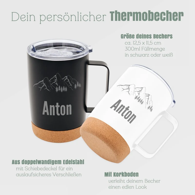 Thermobecher personalisiert mit Korkboden - Motiv und Name