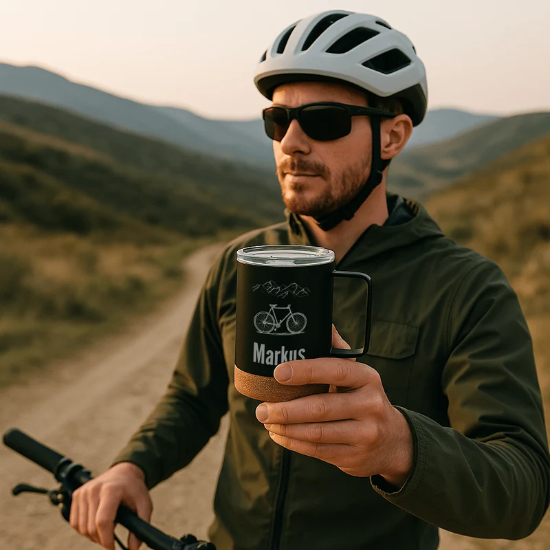 Thermobecher personalisiert mit Korkboden - Motiv und Name