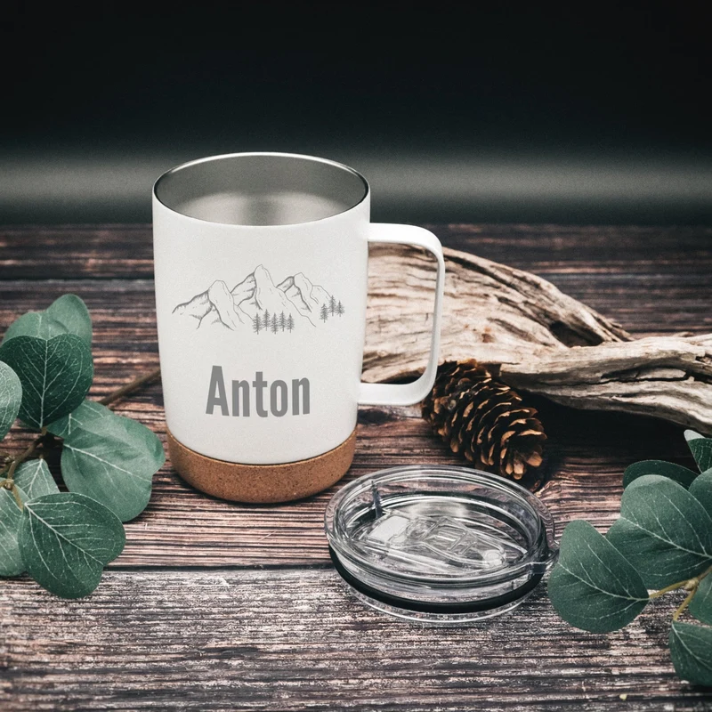 Thermobecher personalisiert mit Korkboden - Motiv und Name