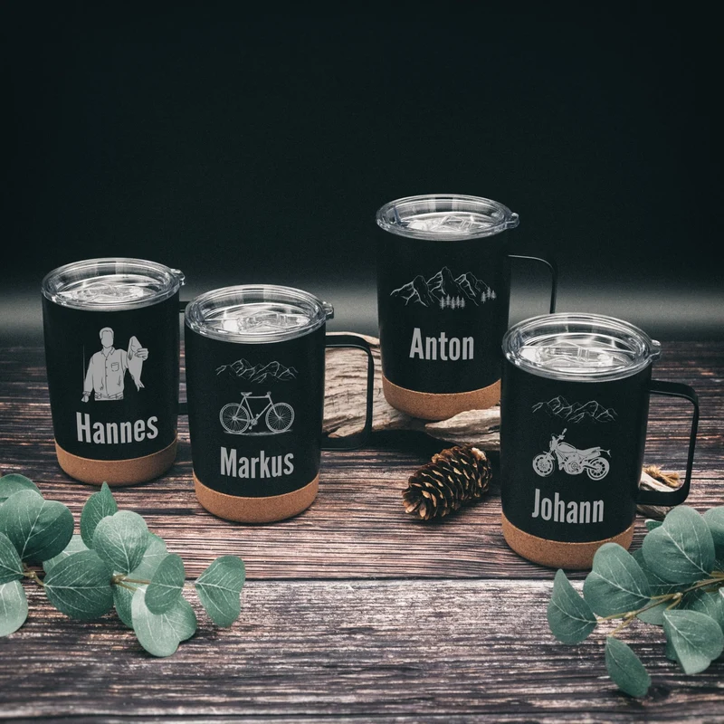 Thermobecher personalisiert mit Korkboden - Motiv und Name