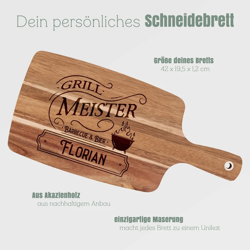 Akazienbrett mit Griff - Vintage Grillmeister