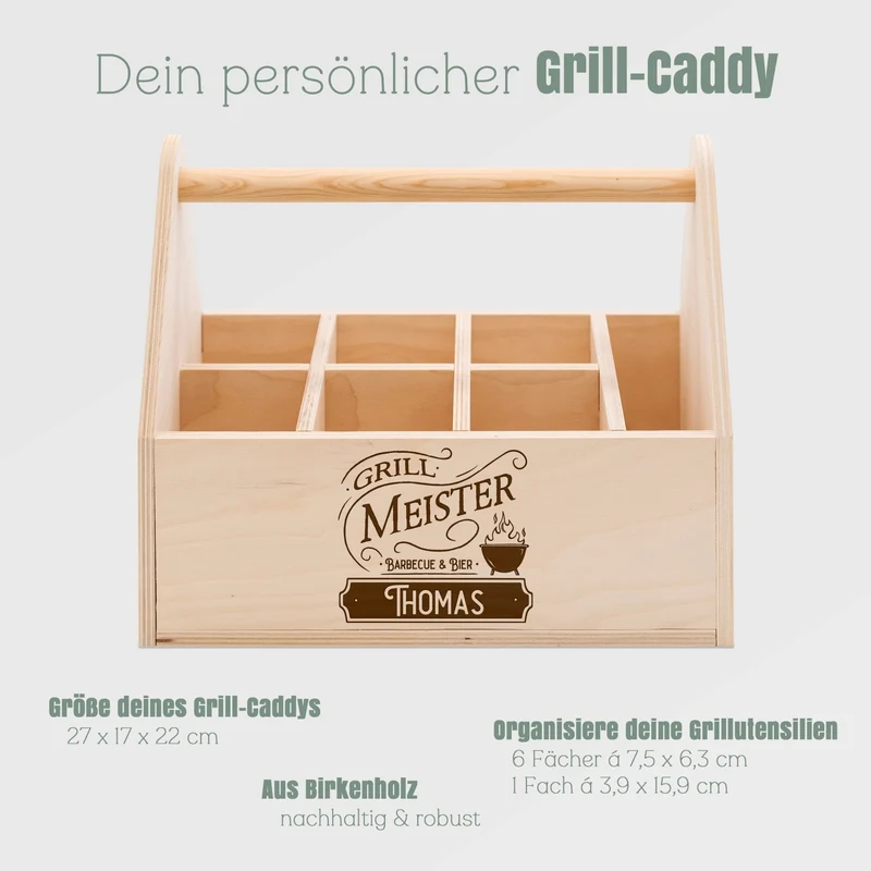 Grill-Caddy aus Holz - Grillmeister Vintage Wunschname