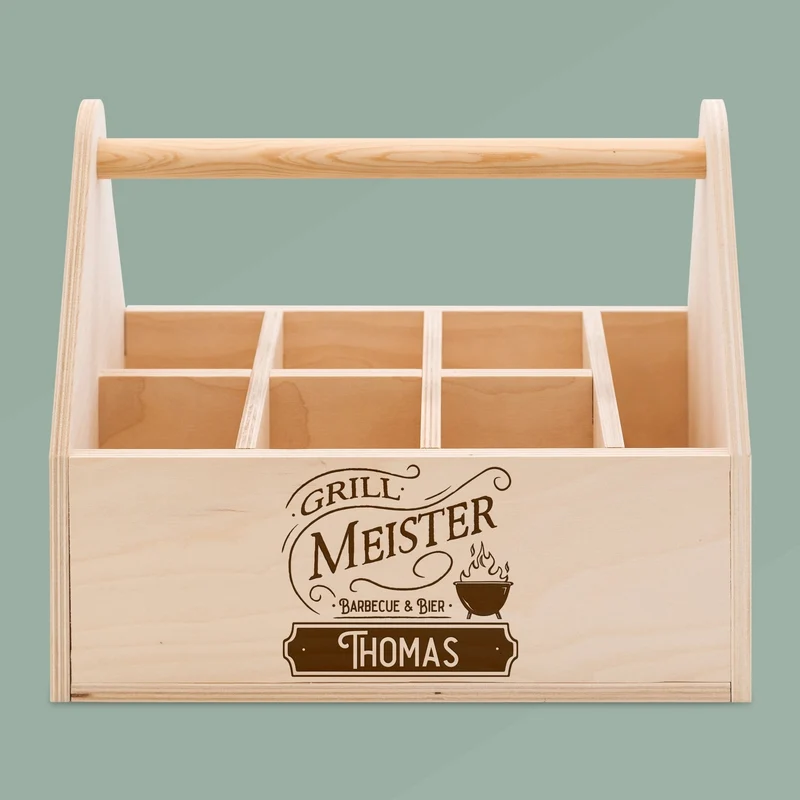 Grill-Caddy aus Holz - Grillmeister Vintage Wunschname