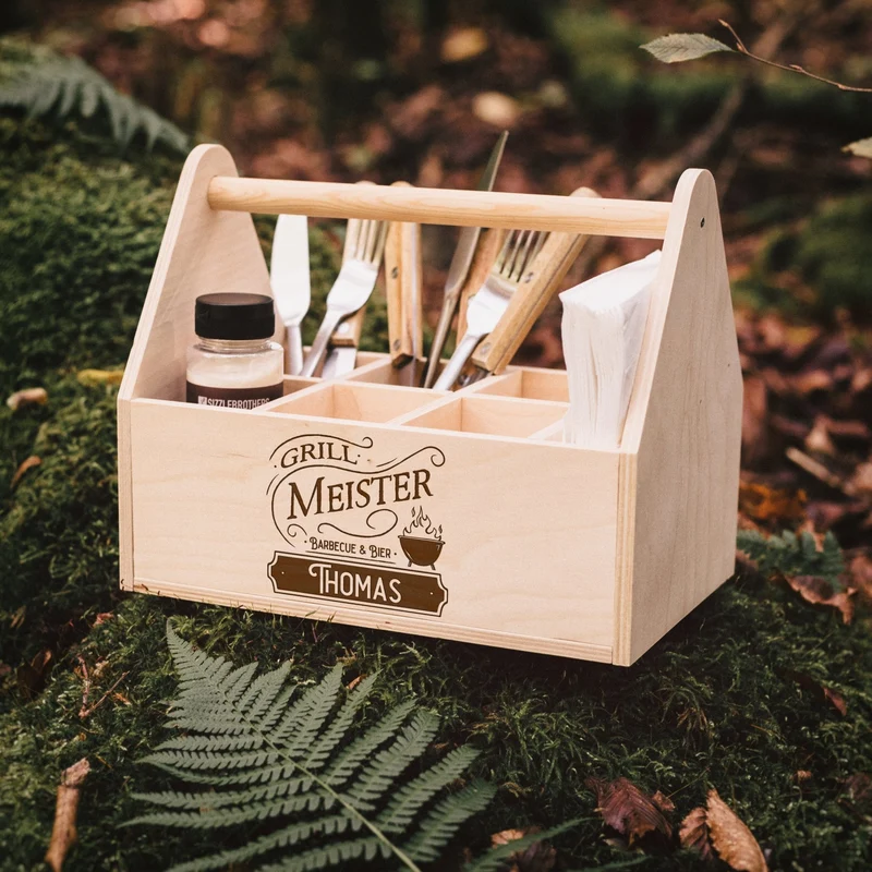 Grill-Caddy aus Holz - Grillmeister Vintage Wunschname