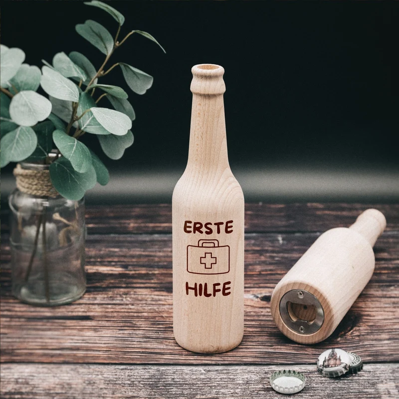 Flaschenöffner Bierflaschenform mit Spruch