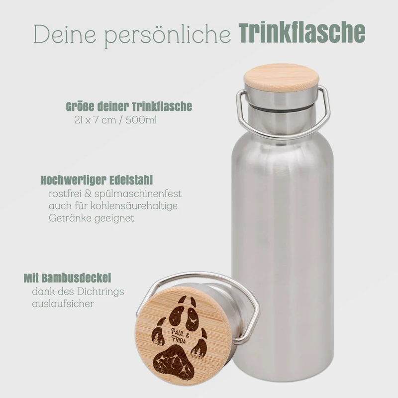 Trinkflasche Edelstahl - Hundepfote