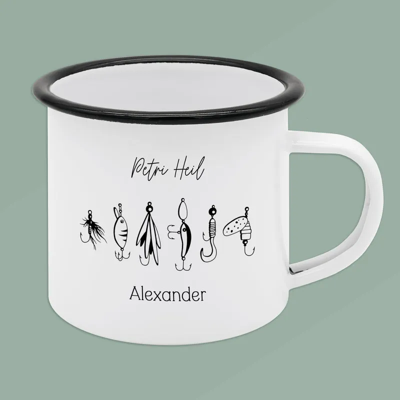 Emaille Tasse - Angelhaken "Petri Heil"