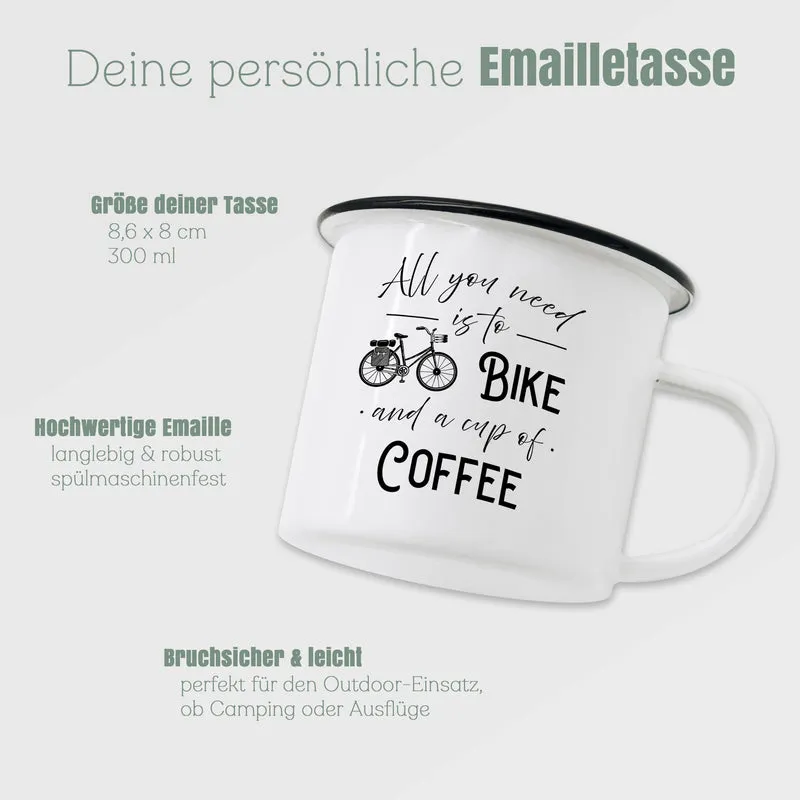 Emaille Tasse - Cup of Coffee + Camp/Bike/Fish