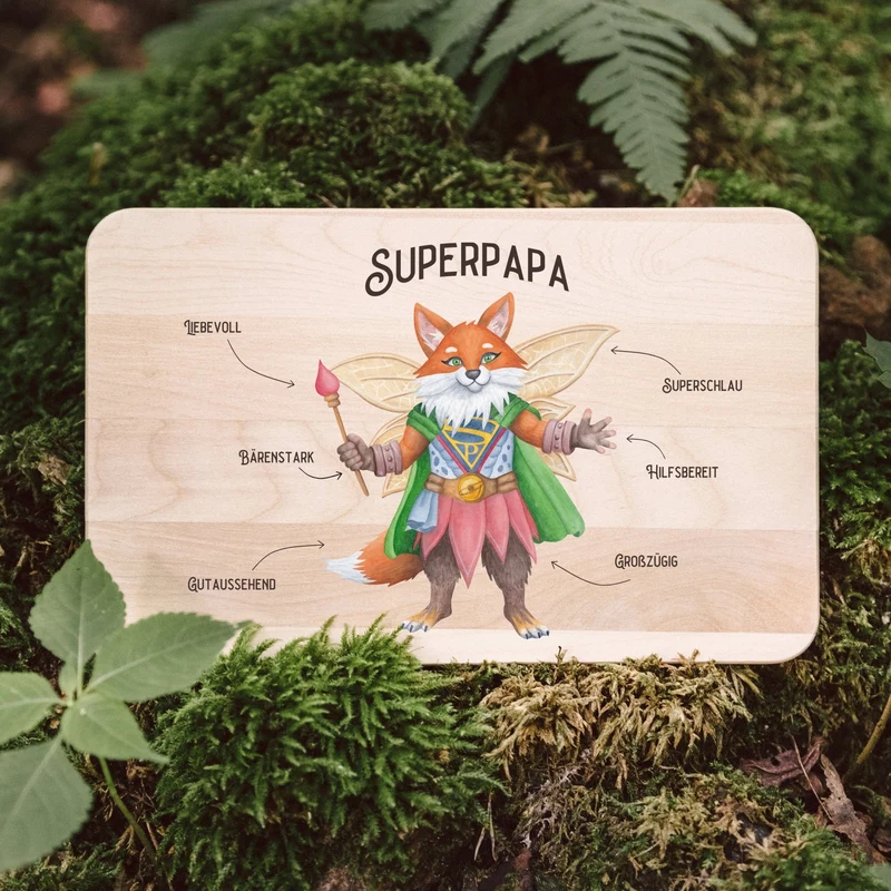 Frühstücksbrett Holz - Superpapa Fuchs