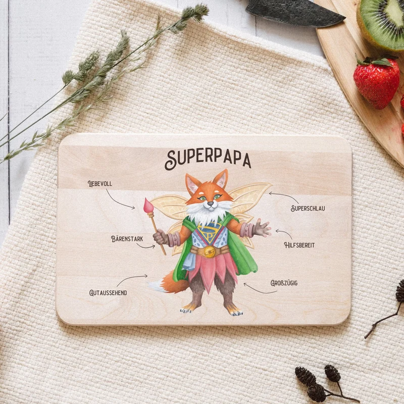 Frühstücksbrett Holz - Superpapa Fuchs