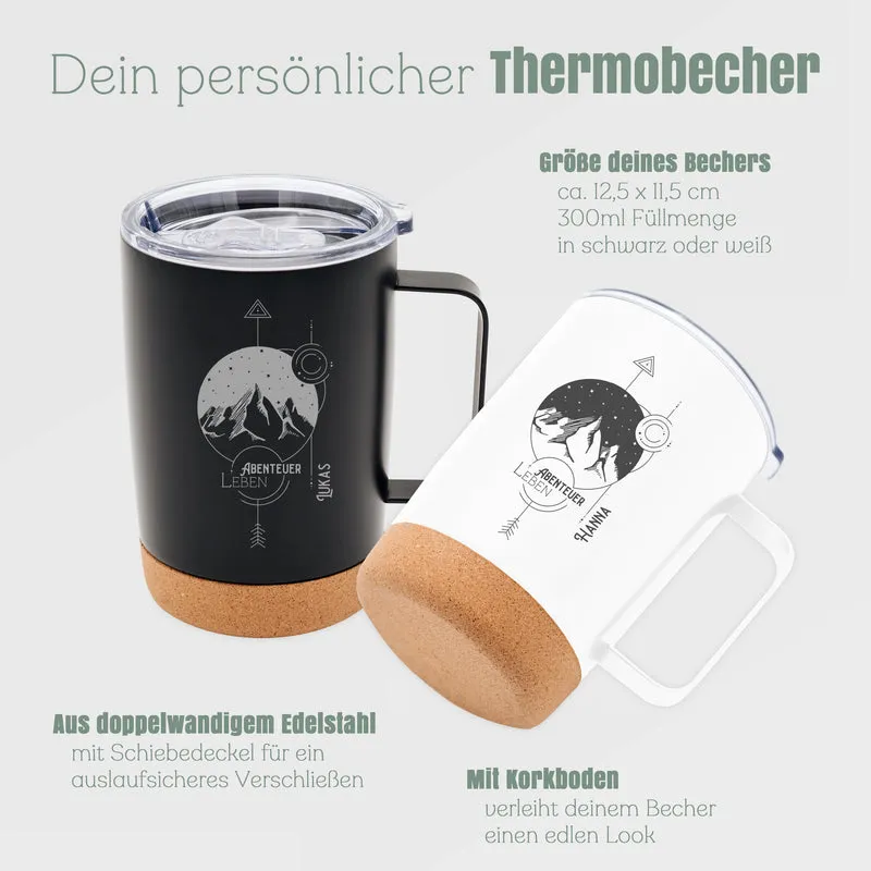 Thermobecher personalisiert mit Korkboden - Landschaft Geo