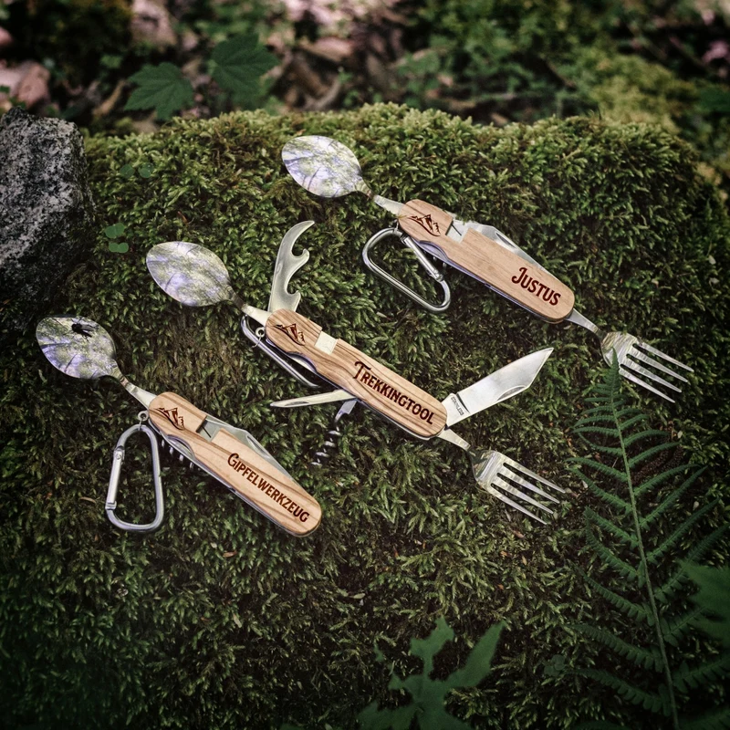Campingbesteck mit Karabiner - Wunschname
