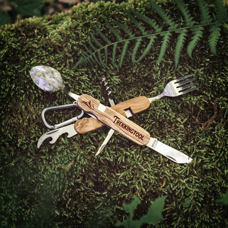 Campingbesteck mit Karabiner - Wunschname