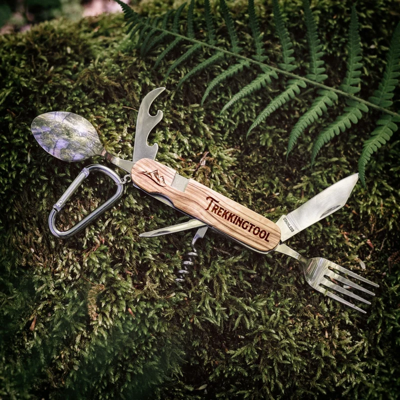 Campingbesteck mit Karabiner - Wunschname