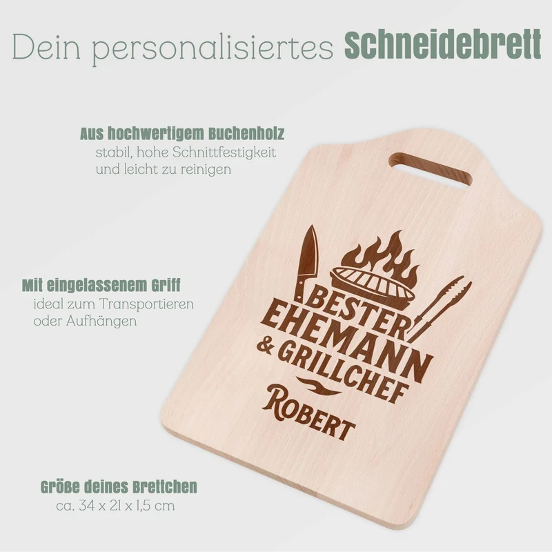 Schneidebrett mit Griffmulde - Bester Ehemann & Grillchef