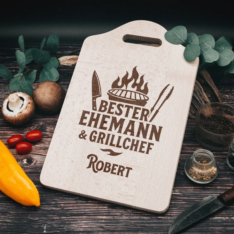 Schneidebrett mit Griffmulde - Bester Ehemann & Grillchef