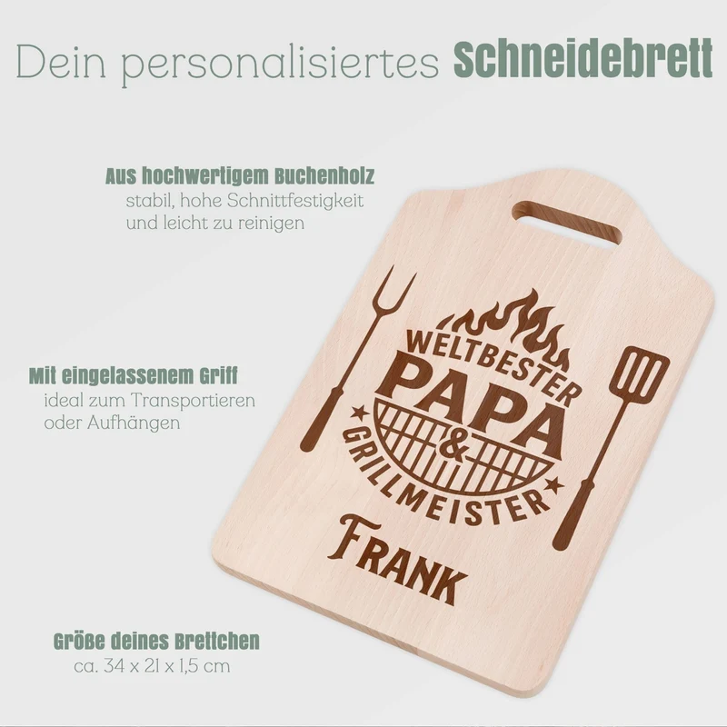 Schneidebrett mit Griffmulde - Weltbester Papa & Grillmeister