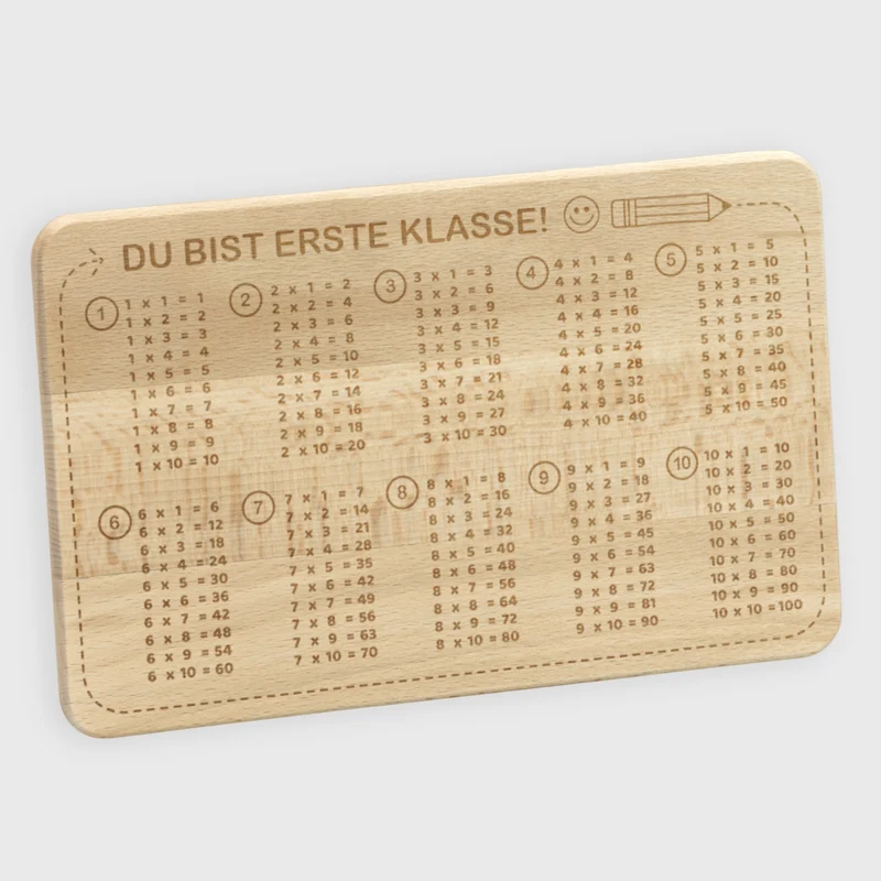Frühstücksbrettchen für Kinder 1 x 1 - 24 x 15cm, Holz natur FSC® - Geschenk für Grundschule | Einmaleins Brettchen - Geschenk zur Einschulung