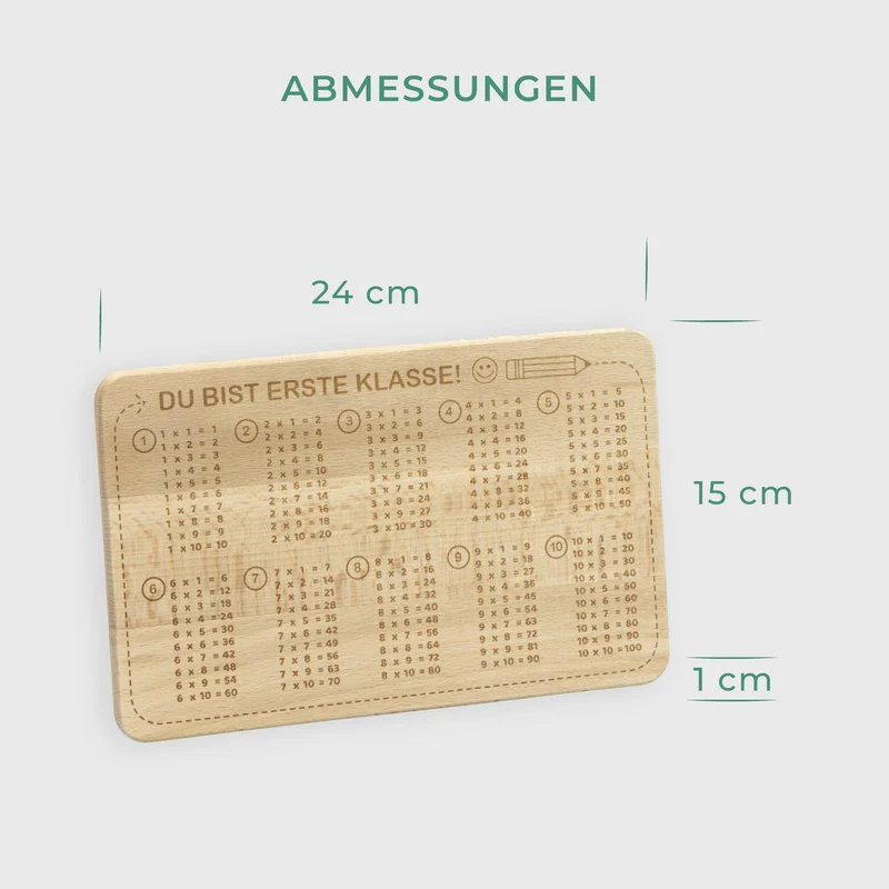 Frühstücksbrettchen für Kinder 1 x 1 - 24 x 15cm, Holz natur FSC® - Geschenk für Grundschule | Einmaleins Brettchen - Geschenk zur Einschulung