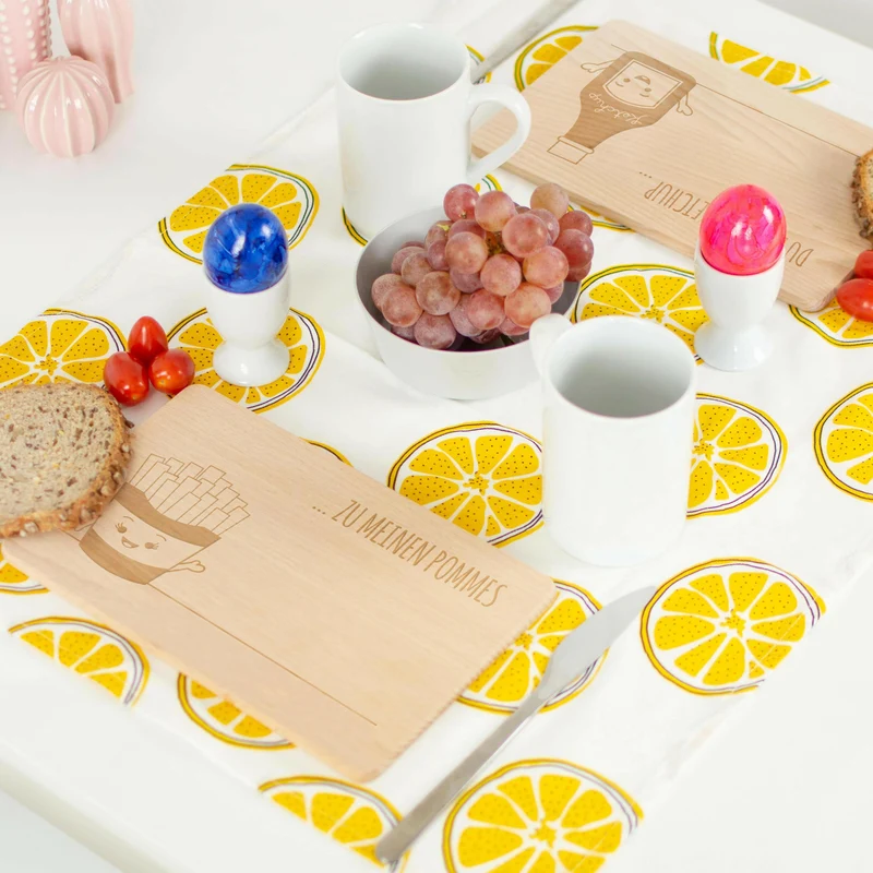 Frühstücksbrettchen aus Holz - 2er-Set - Pommes & Ketchup | Romantisches Geschenk für sie und ihn, Geschenk für Freundin, für Frauen & Männer