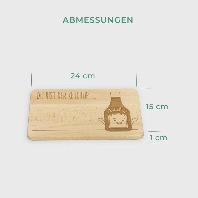 Frühstücksbrettchen aus Holz - 2er-Set - Pommes & Ketchup | Romantisches Geschenk für sie und ihn, Geschenk für Freundin, für Frauen & Männer