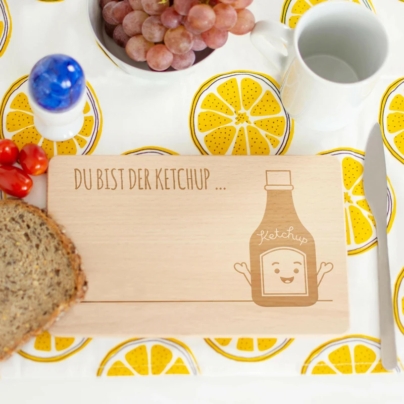 Frühstücksbrettchen aus Holz - 2er-Set - Pommes & Ketchup | Romantisches Geschenk für sie und ihn, Geschenk für Freundin, für Frauen & Männer