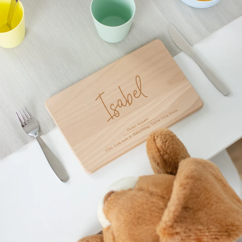 Frühstücksbrettchen für Kinder mit Gravur - Personalisiert mit Namen - Niers Motiv | Holz Brettchen, Natur, FSC® - Geschenk zum Geburtstag & Namenstag