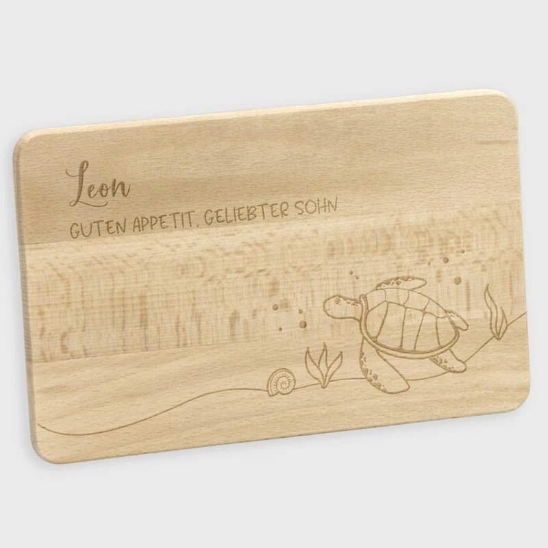 Frühstücksbrettchen für Kinder mit Gravur - Personalisiert mit Namen - Schildkröte | Holz Brettchen, Natur, FSC® - Geschenk zum Geburtstag & Namenstag