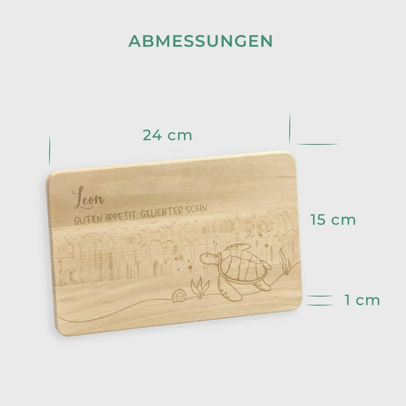 Frühstücksbrettchen für Kinder mit Gravur - Personalisiert mit Namen - Schildkröte | Holz Brettchen, Natur, FSC® - Geschenk zum Geburtstag & Namenstag