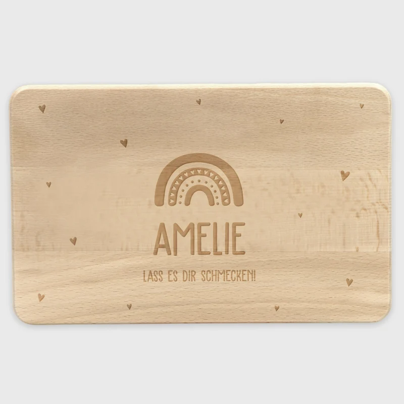 Frühstücksbrettchen mit Gravur - Personalisiert mit Namen - Regenbogen | Holz Brettchen, Natur, FSC® - Geschenk zum Geburtstag & Namenstag