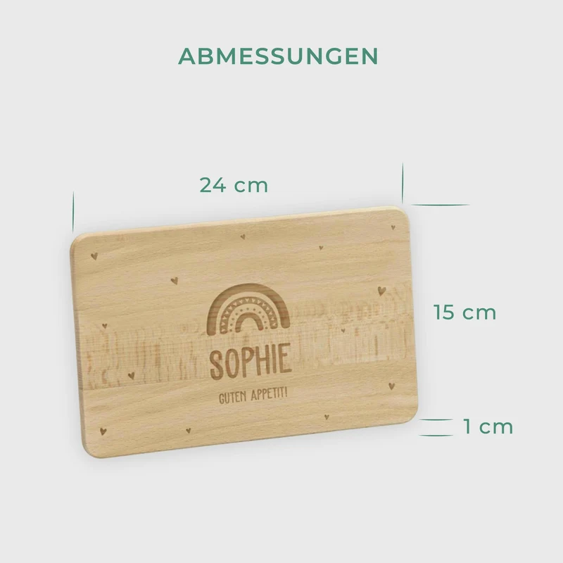 Frühstücksbrettchen mit Gravur - Personalisiert mit Namen - Regenbogen | Holz Brettchen, Natur, FSC® - Geschenk zum Geburtstag & Namenstag