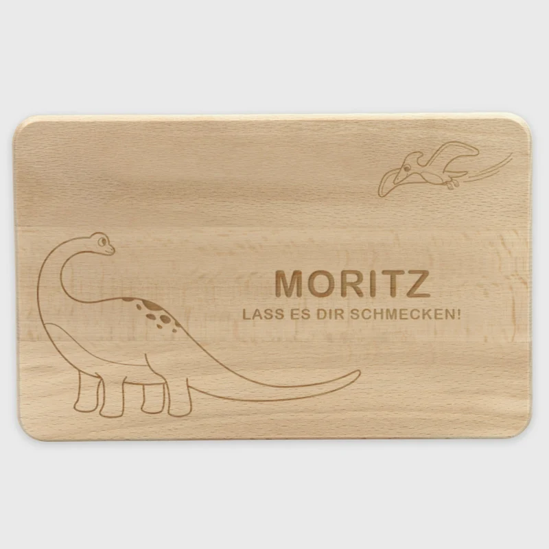 Frühstücksbrettchen für Kinder mit Gravur - Personalisiert mit Name - Dino Sauerer | Holz Brettchen, Natur, FSC® - Geschenk zum Geburtstag & Namenstag