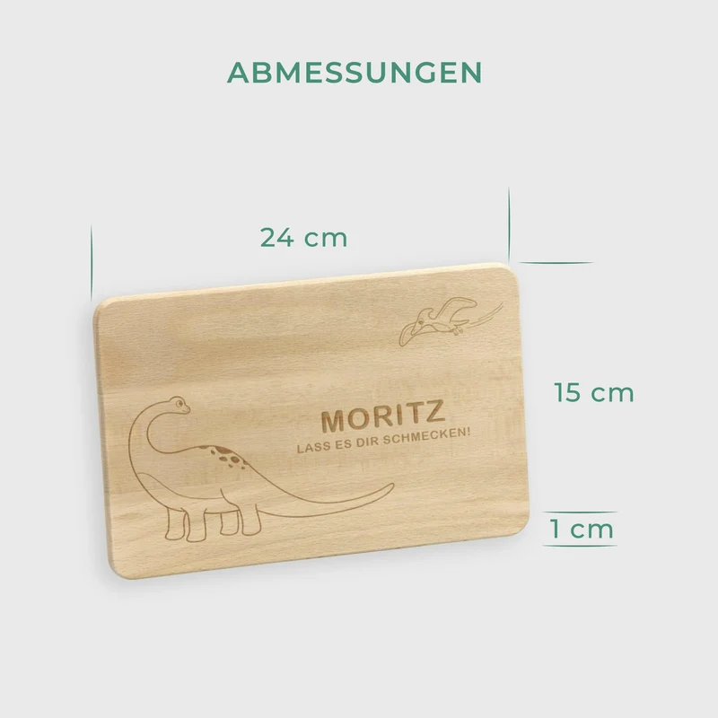 Frühstücksbrettchen für Kinder mit Gravur - Personalisiert mit Name - Dino Sauerer | Holz Brettchen, Natur, FSC® - Geschenk zum Geburtstag & Namenstag