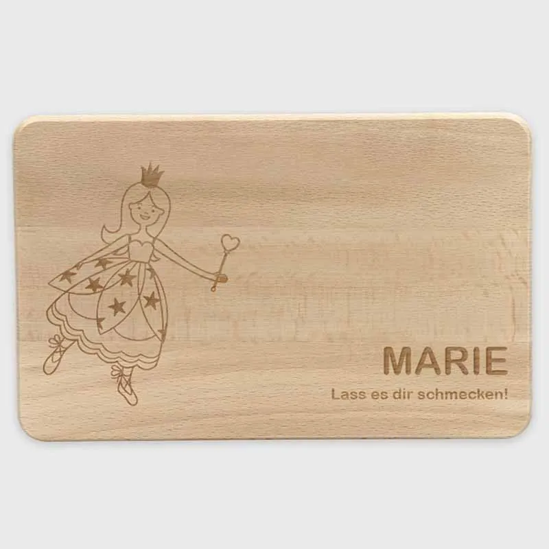 Frühstücksbrettchen für Kinder mit Gravur - Personalisiert mit Namen - Prinzessin | Holz Brettchen, Natur, FSC® - Geschenk zum Geburtstag & Namenstag