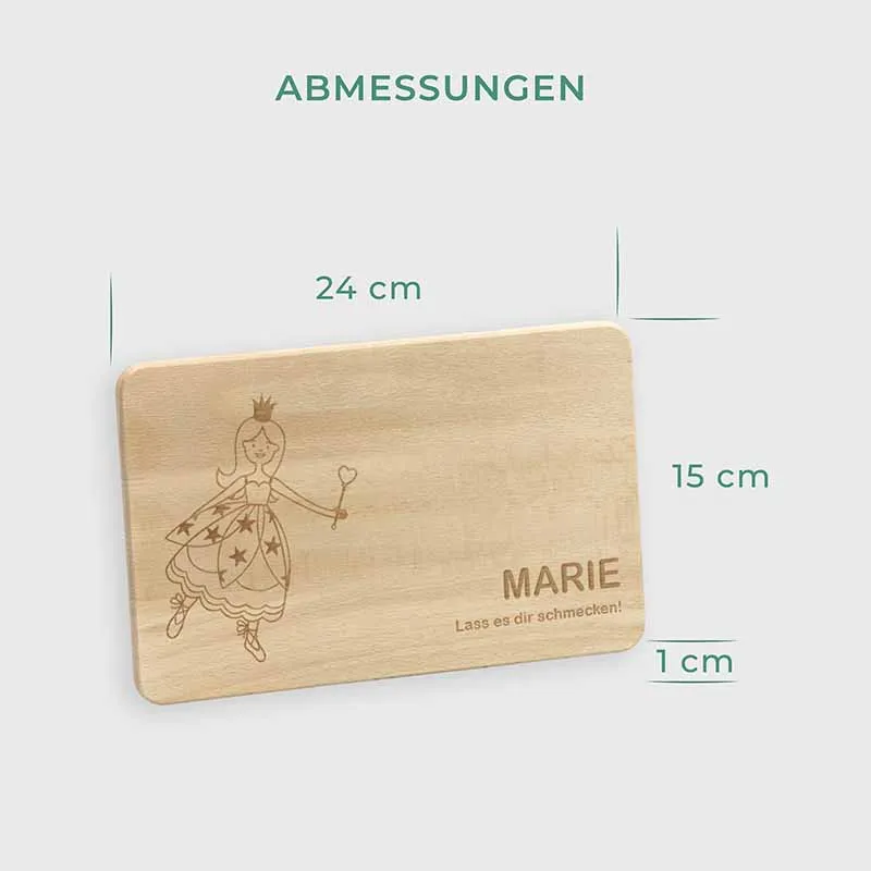 Frühstücksbrettchen für Kinder mit Gravur - Personalisiert mit Namen - Prinzessin | Holz Brettchen, Natur, FSC® - Geschenk zum Geburtstag & Namenstag