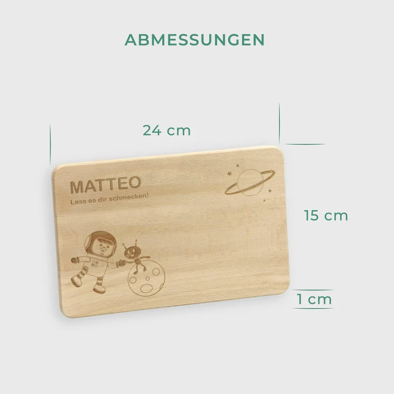 Frühstücksbrettchen für Kinder mit Gravur - Personalisiert mit Namen - Weltall | Holz Brettchen, Natur, FSC® - Geschenk zum Geburtstag & Namenstag