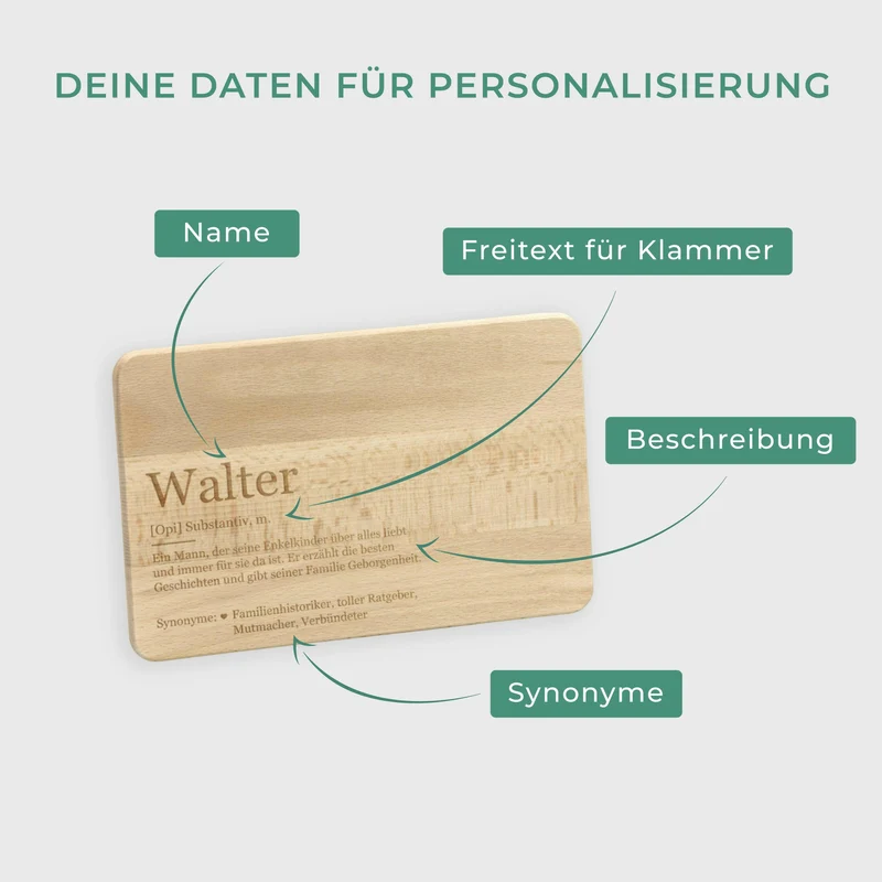 Frühstücksbrettchen mit Gravur - Personalisiert mit Namen - Opi Großvater Lexikon | Holz, Natur, FSC® - Geschenk für Opa zum Geburtstag & Weihnachten