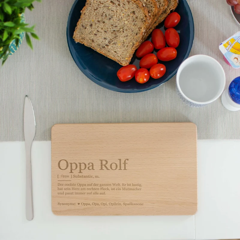 Frühstücksbrettchen mit Gravur - Personalisiert mit Namen - Opi Großvater Lexikon | Holz, Natur, FSC® - Geschenk für Opa zum Geburtstag & Weihnachten