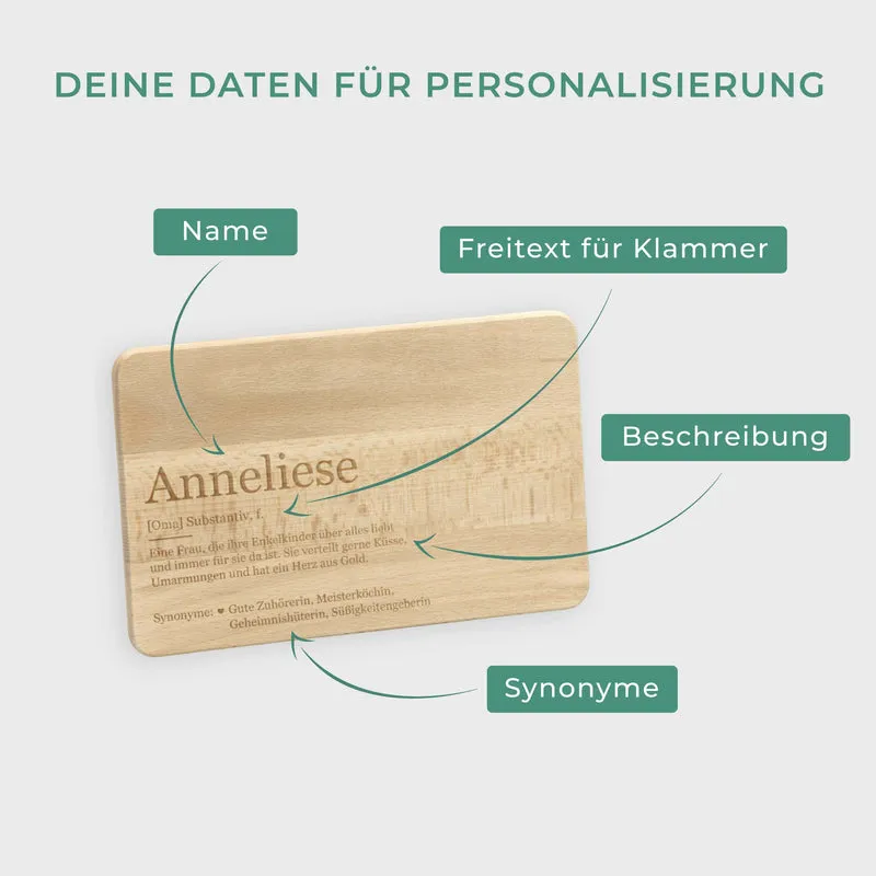 Frühstücksbrettchen mit Gravur - Personalisiert mit Namen - Omi Großmutter Lexikon | Holz, Natur, FSC® - Geschenk für Oma zum Geburtstag & Weihnachten