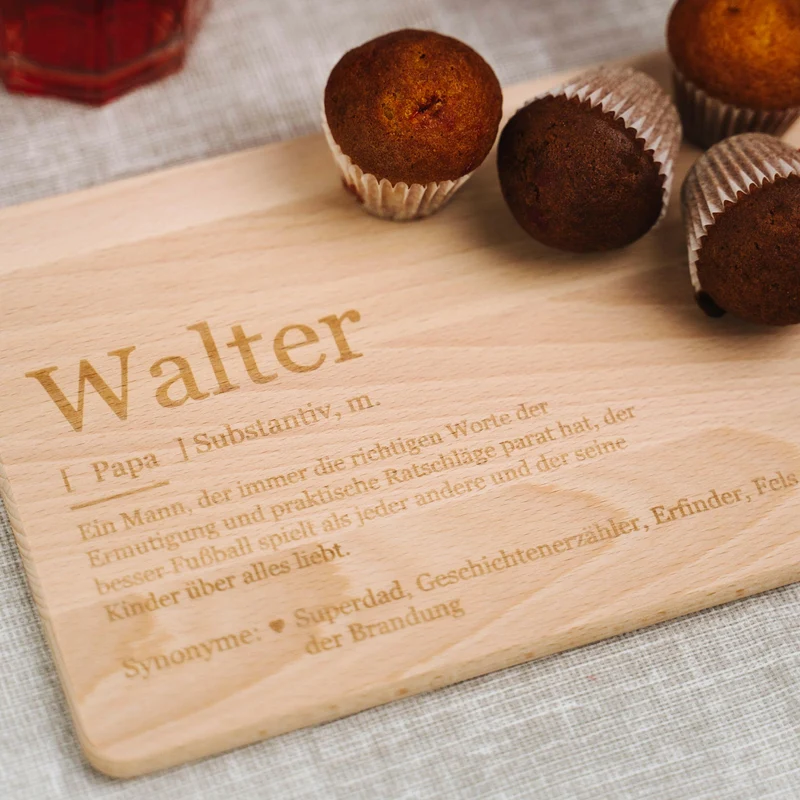 Frühstücksbrettchen mit Gravur - Personalisiert mit Namen - Papa Superheld Vater Lexikon | Holz, Natur, FSC® - Geschenk zum Vatertag & Geburtstag