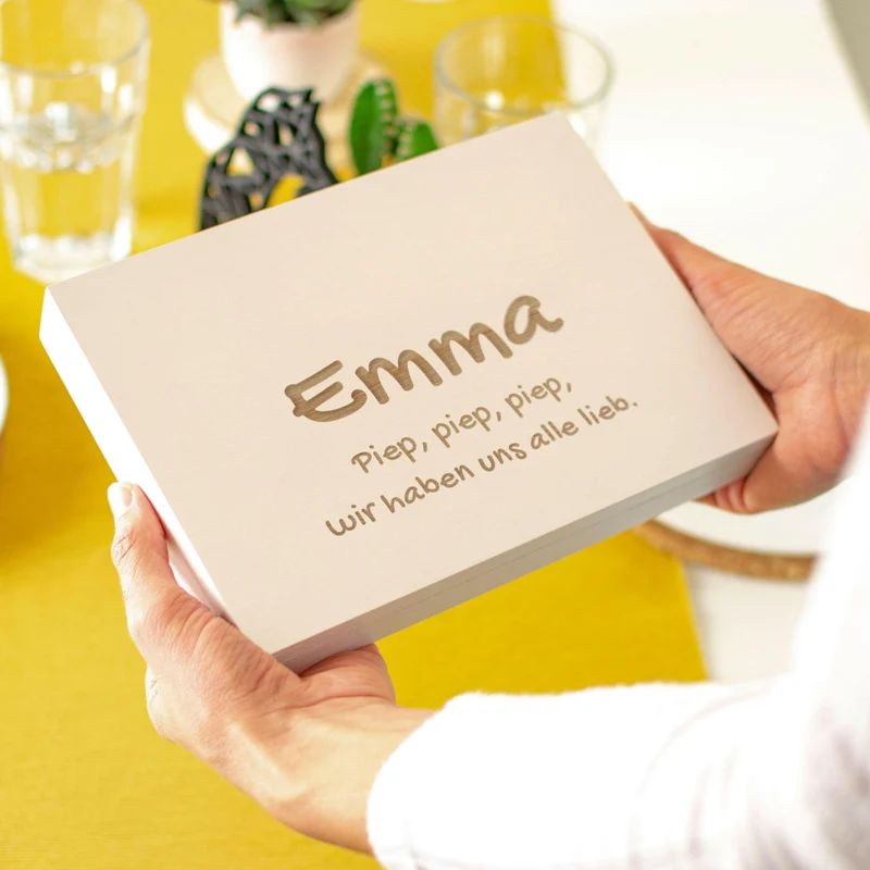 Kinderbesteck mit Namensgravur - Wunschtext Motiv - Besteck mit Namen | Taufgeschenk für Kinder - Geschenk zur Taufe für Jungs & Mädchen, weiß Kiste