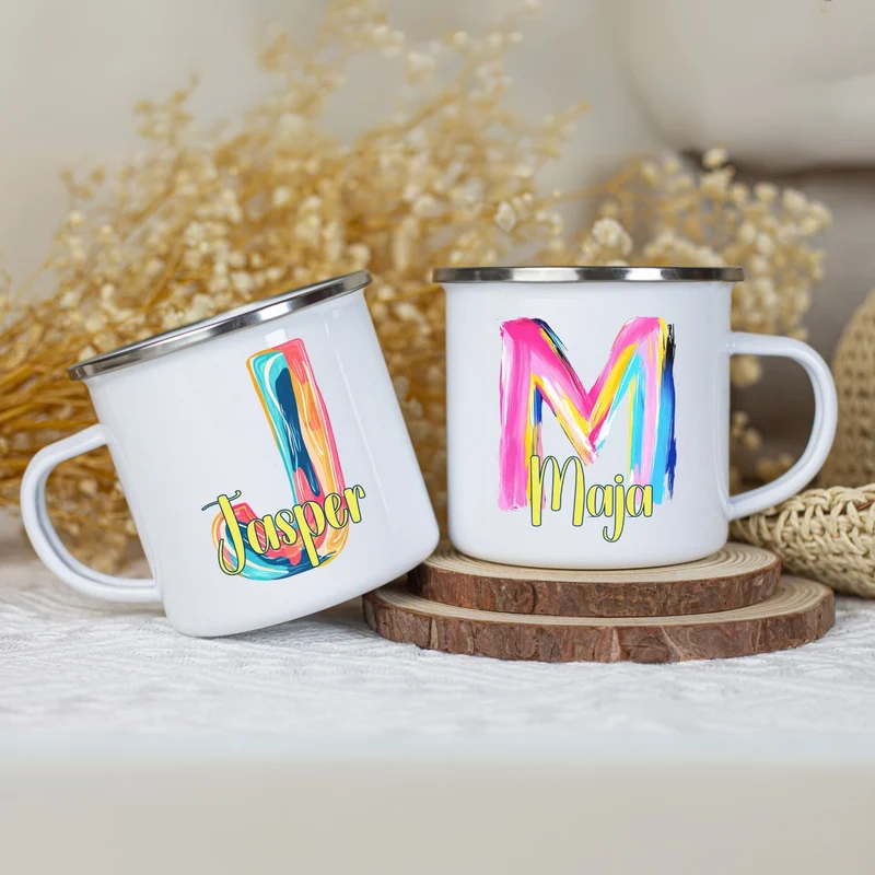 Personalisierte Emaille Tasse mit Namen Öl Malerei Motiv