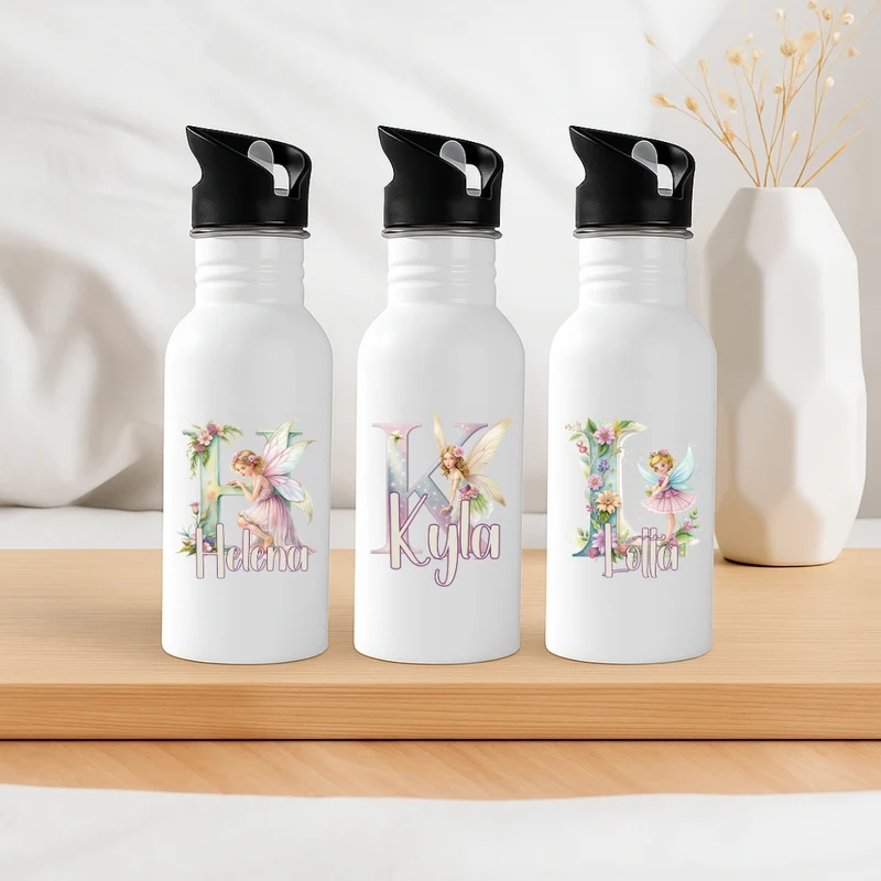 Personalisierte Trinkflasche mit Strohhalm Kinder mit Namen Fee