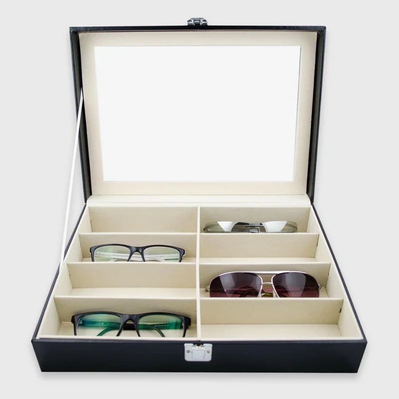 Brillenbox zur Aufbewahrung von 8 Brillen - ca. 35 x 26 x 9 cm - Sonnenbrillen Präsentation Brillendisplay