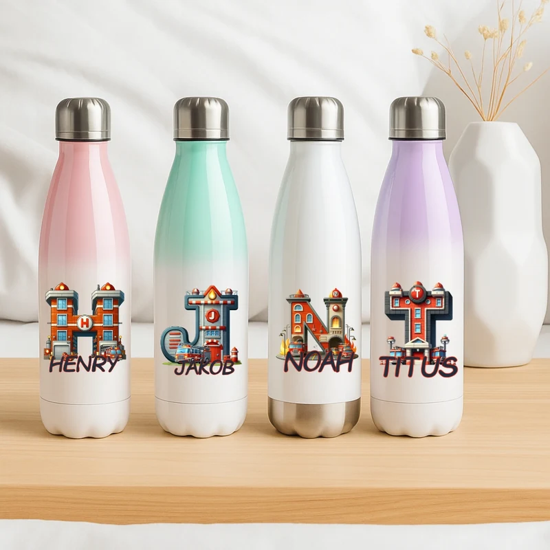 Personalisierte Thermoflasche Kinder mit Namen Feuerwehr für Schule