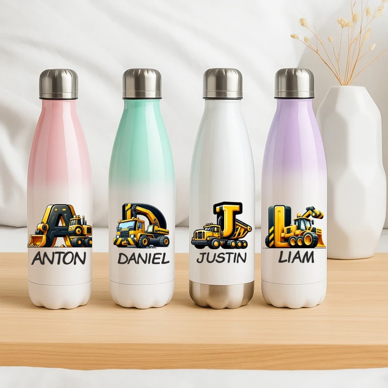 Personalisierte Thermoflasche Kinder mit Namen Baustelle für Schule