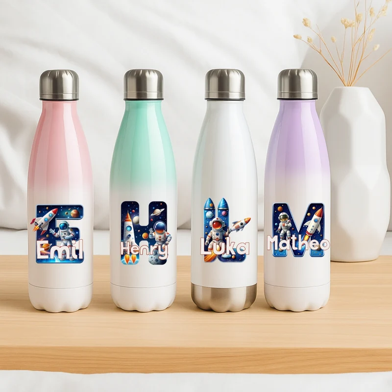 Personalisierte Thermoflasche Kinder mit Namen Astronaut für Schule