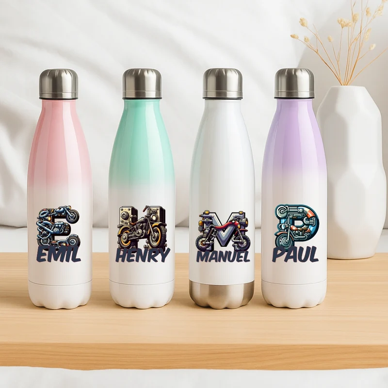 Personalisierte Thermoflasche Kinder mit Namen Motorrad für Schule