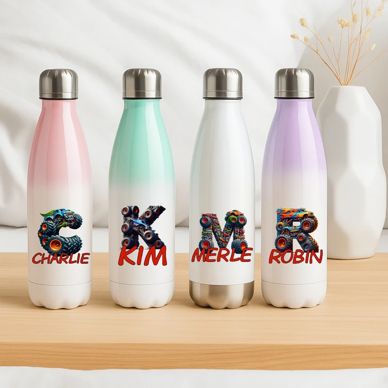 Personalisierte Thermoflasche Kinder mit Namen Monstertruck für Schule